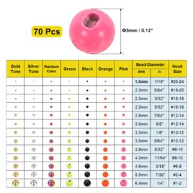 PATIKIL Fly Tying Tungsten Beads, 70 Pcs 3mm / 0.12 Inch Tungsten Slotted Beads Tungsten Round Ball Beads for Fly Tying Jig Hooks, Pink