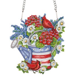 AiYuanzsh Independence Day Diamond Art Painting Hanging Pendant Kit Special Shaped Diamond Dots Art Acrylic Ornaments Flowers Birds Diamond Art Pendant for Adults Home Wall Window Decor Gift