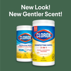 Clorox Disinfecting Cleaning Wipes, Bleach Free, Crisp Lemon, 75 Count, Pack of 6 (Pack May Vary)