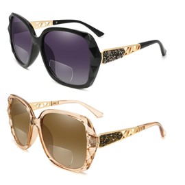 HGIOOIGH - anteojos de sol de lectura bifocales para mujer, de gran tamaño, cuadradas, con marco brillante compuesto brillante, Negro + Champagne, Oversize