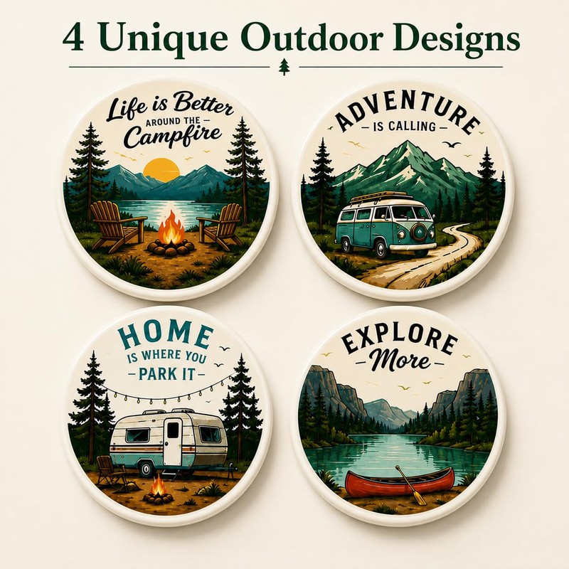 Outdoor Coasters for Drinks, Ceramic Coaster Set of 4 with