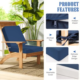 Iheqard Outdoor Deep Seat Cushion Set of 2, 24 x 24 Inch Waterproof and Fade Resistant Patio Furniture Cushion Backrest with Ties for Patio Garden Yard and Balcony (Blue-2Pcs, 24x24Inch)