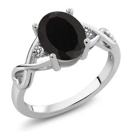 Gem Stone King 2.06 Cttw Black Onyx and White Diamond 3-Stone Ring For Women | 925 Sterling Silver | Center Oval: 9X7MM | Gemstone Birthstone | Available In Size 5, 6, 7, 8, 9
