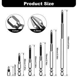 Magnetic Impact Screwdriver Driver Bits Set, 12Pcs Screw Driver Bit Sets Impact Non-Slip Drill Bits Power Tool Accessories for Electric Screwdrivers Cordless Drill (PH2-25 50 65 70 90 150 mm)