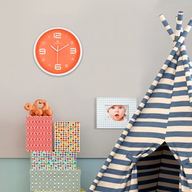 Lafocuse 3D Large Numbers Orange Wall Clock Silent Modern Wall Clock Easy to Read No Ticking Noise Children Decoration for Living Room Children's Room Kitchen 30 cm