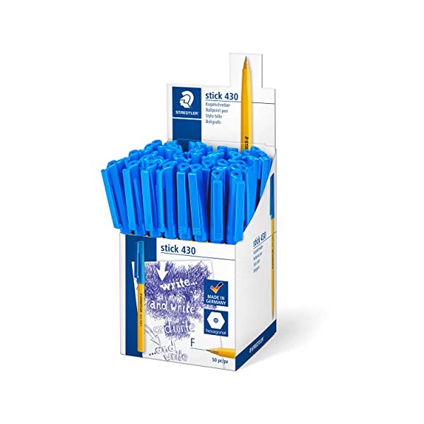 Staedtler 430 F-3CP5 Stick Ballpoint Pen Fine - Blue, Pack of 50