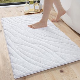 DEXI Absorbent Bath Mat 44 x 76 cm, Soft Bathroom Mats with Non Slip Backing, Machine Washable Microfiber Rug for Shower Floor, White