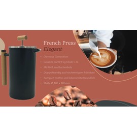 MediMuc Thermo French Press Elegant 1.1 L - Enjoy longer hot coffee in stylish elegance - double-walled and made of high-quality stainless steel - black coated exterior