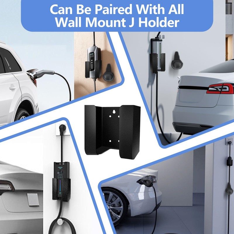 SDAQGE Ev Charger Holder Black Wall Mount Bracket Curved Design