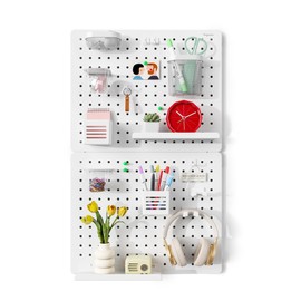 PEGZONE Pegboard Wall Organizer Combination Kit,Overall 33.1"x20.5" Metal Office Pegboard with 19 Accessories, Wall Mounted Peg board Display Panels for Home, Gaming Room, Garage (2Pcs,White)