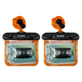 TOTOPAC 2Pack Waterproof Car Key FOB Case Floating Wallet Pouch for Remote Keys ID Credit Card Cash Money Submersible Dry Bag Holder (2, Orange + Orange)