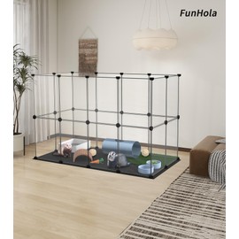FunHola DIY Pet Playpen 2 Tier with 2 Waterproof Washable Mat, L, 24 pcs Plastic, Small Animal Pen, Pet Fence Indoor, DIY Plastic Enclosure for Rabbits, Hamsters, Guinea Pig, 48.5" x 24.8" x 32.3"