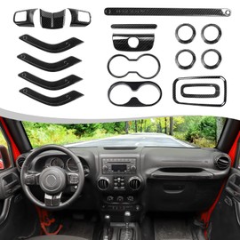 SQQP 18PCS Full Set Interior Trim Kit for Jeep Wrangler JK JKU 2011-2018 4 Door,Center Console Door Handle Side Outlet Cup Holder Gear Cover Trim (Carbon Fiber)