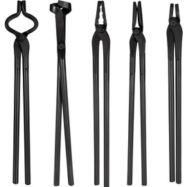 Knife Making Tongs Set Blacksmith Bladesmith Tong Anvil Forge -Wolf Jaw Tongs & Flat Tongs & Blade Tongs & V-Bit Blade Tongs & Square Jaw Tongs (5 Pcs)