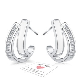 Silver Hoops Earrings for Women-Huggie Earrings,Studs Earrings for Women with Cubic Zirconia,925 Sterling Silver Half Hoop Earrings for Women Girls,Double Hoops Earrings,White Hoop Earrings for Women