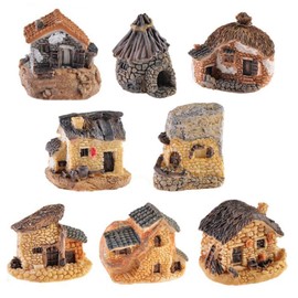 Miniature Fairy Garden Stone House, 8 Pcs Resin Village House Fairy Garden Kits Figurines, Mini Fairy Cottage House Fairy Garden Kits Figurines for Outdoor Plant Pot Micro Land Garden Patio Decoration