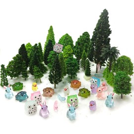 OrgMemory 55Pcs Mixed Model Trees, Animal Trees, Luminous Mini Resin Animal Figurines, Diorama Supplies, Plastic Trees, Miniature Trees, Model Train Scenery with No Bases