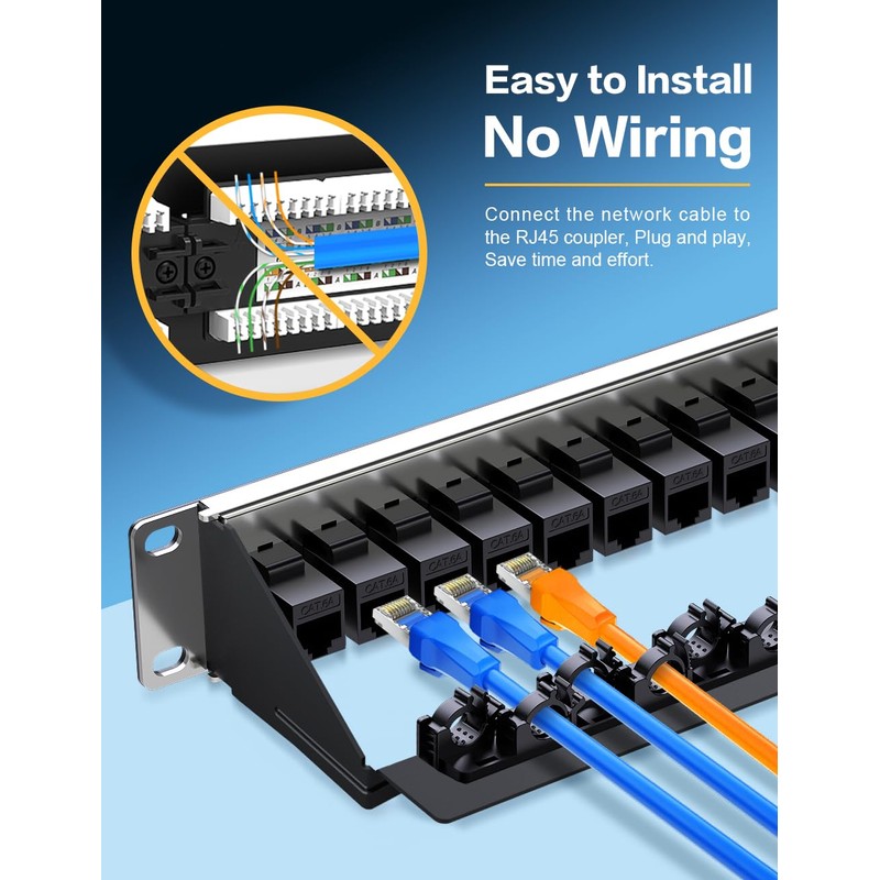 Enmane 24 Port Patch Panel Cat6A RJ45 Passthrough Unshielded Keystone