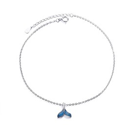 IMINI Cute Mermaid Tail Anklet S925 Sterling Silver Dainty Dolphin Tail Ankle Bracelet Beach Barefoot Jewelry Adjustable Chain for Women Girls BFF
