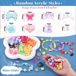 Beads for Bracelet Making 180 Pcs-240 Pcs, Bracelet Beads Making Kit 9 Mixed Colors Assorted Acrylic Bead | Cute Bead for Jewelry Making, DIY Necklace, Keychain, Phone Charms