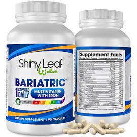 Shiny Leaf Bariatric Multivitamin with Iron - 45mg Iron, 90 Capsules, Post WLS Support, for Gastric Sleeve, Bypass and Mini Bypass, High Potency Daily Vitamins, for Women and Men,3 Months Supply | Shiny Leaf