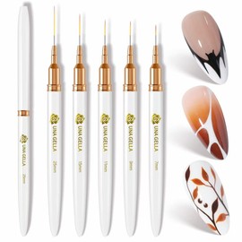 UNA GELLA Nail Art Brushes Metallic, Liner Pens Set For Nail Art Gel Polish, 5Pcs White Color, Detail Nail Art Design Painting Brush Set For Nails Gel Fine Drawing Nail Tools, Sizes 7/9/11/15/25mm