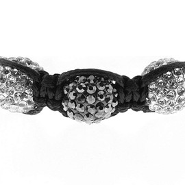 Gem Stone King White and Black Hip Hop Pave Crystal Ball Adjustable Bracelet for Women