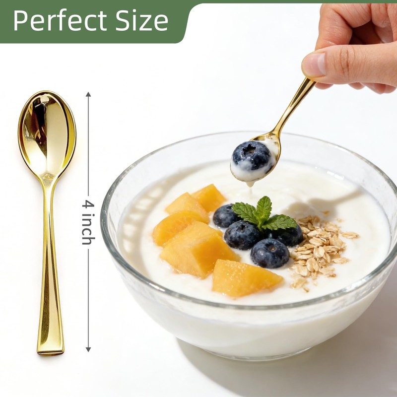 Pryntono 120PCS Gold Plastic Mini Spoons Disposable 4 inch Tasting