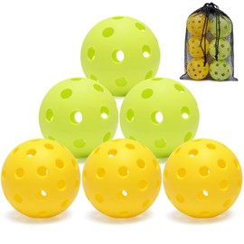 HEMIZAN Pickleball Balls 6 Packs, 3 Outdoor Pickleballs 3 Indoor Pickle Balls with Mesh Bag for All Style Pickleball Paddles