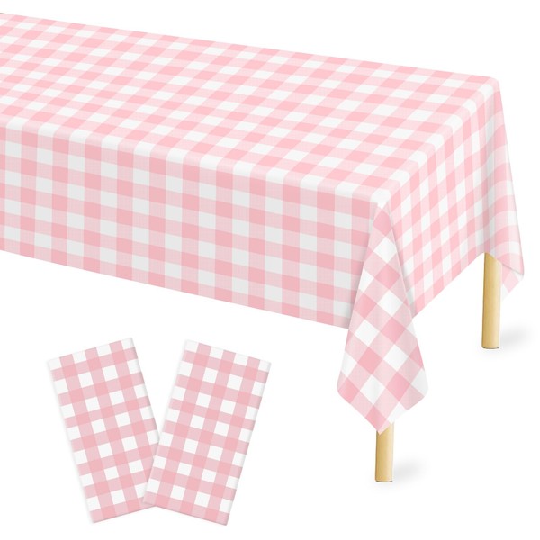 Pink Gingham Tablecloth 54 × 108 Inches Pink and White