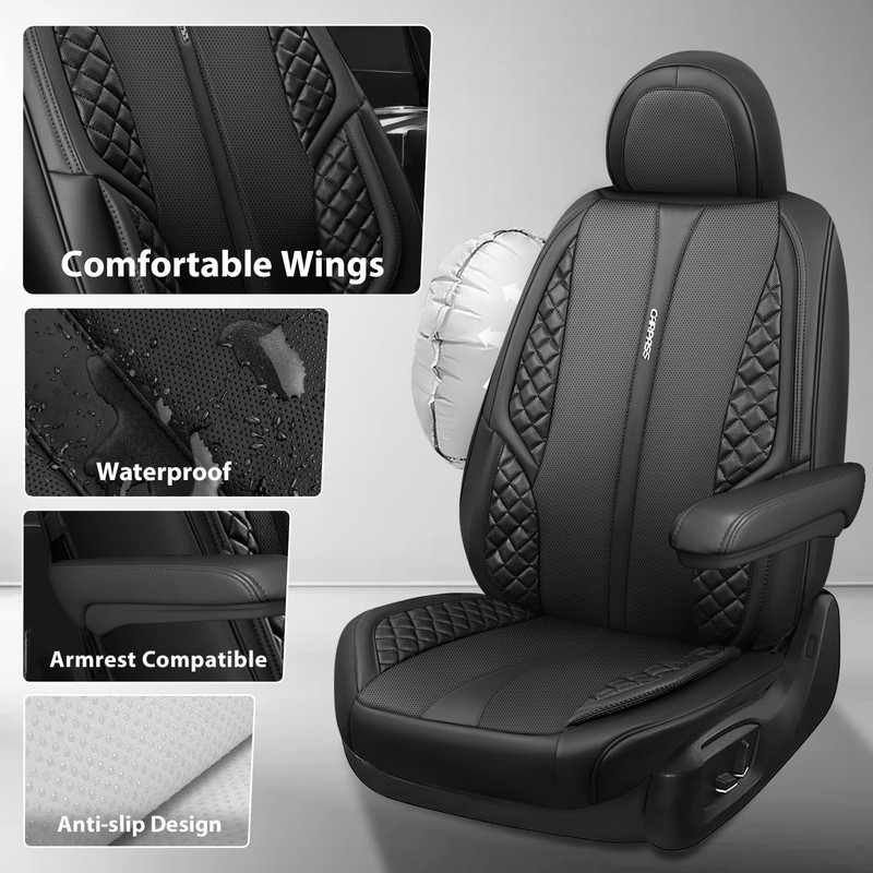 CAR PASS Nappa Leather Car Seat Covers Front Seats Only,
