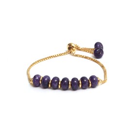 Gempires Amethyst Bolo Bracelet, Round Bead Bracelet, February Birthstone, Gift For Women, 14k Yellow Gold Plated, Adjustable Bracelets For Women