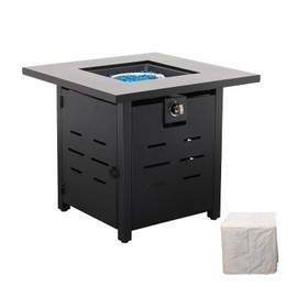 Propane Fire Pit 28 Inch Outdoor Fire Pit 50000 BTU Square Gas Fire Table with Steel Lid Blue Crystal Beads and Waterproof Cover for Outside Patio and Garden