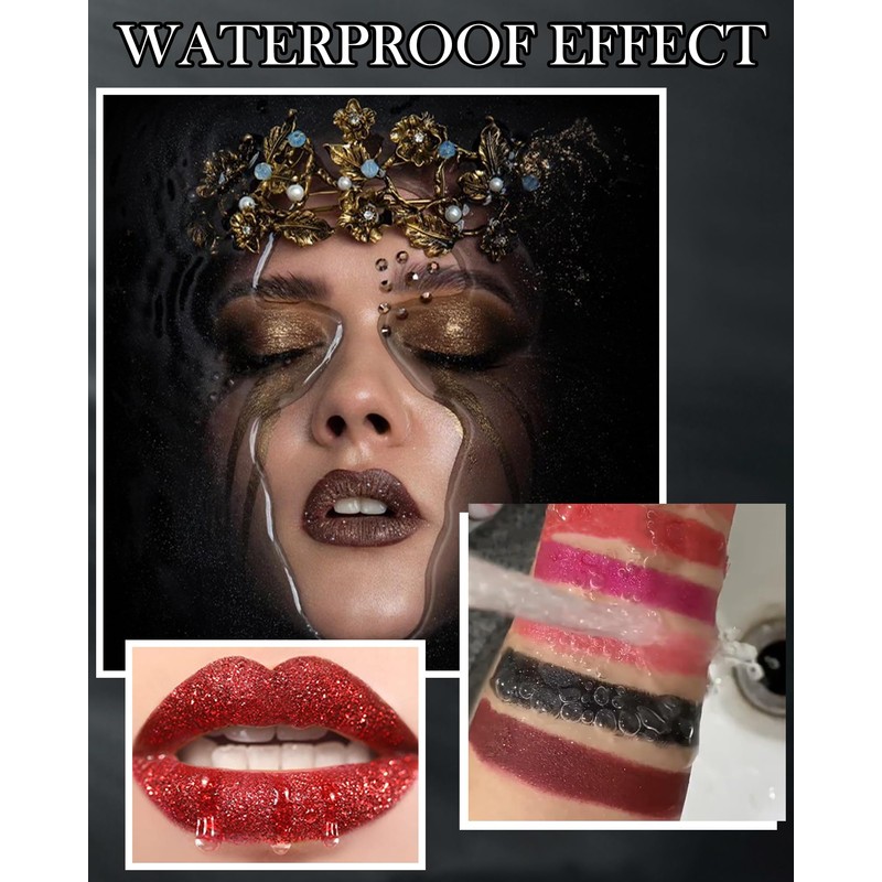 Glitter Lipstick, Diamond Metallic Sparkling Matte Lipstick, Waterproof Long Lasting
