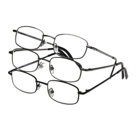 Foster Grant Men's Council Rectangular Reading Glasses, Gunmetal and Black, 3 Pack, 2.5x