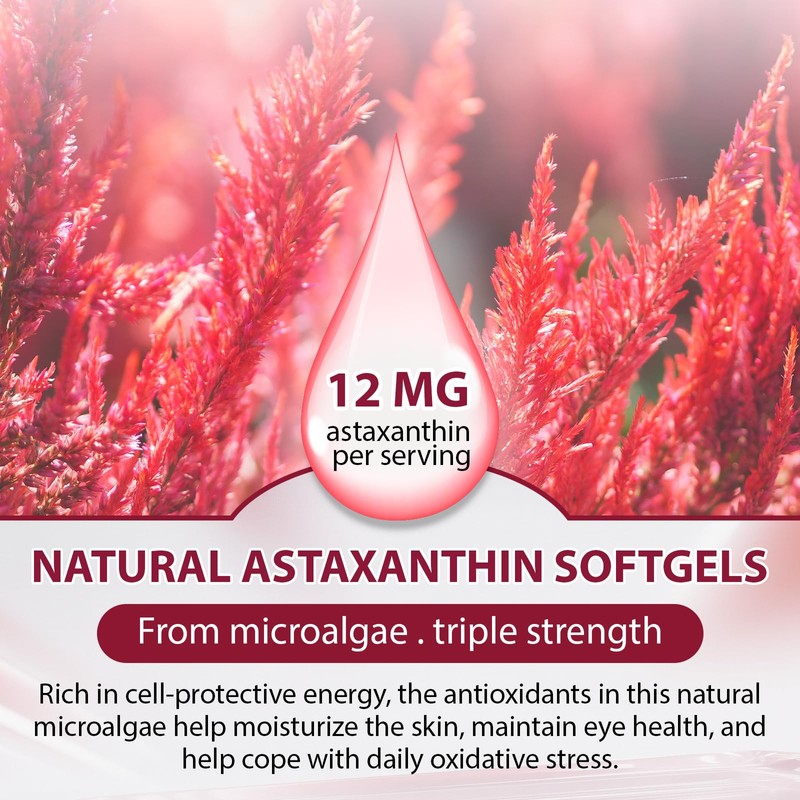 Astaxanthin 12mg – Natural Astaxanthin from Haematococcus Pluvialis, Triple Strength