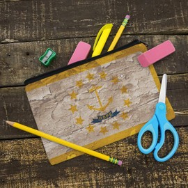 Rustic Distressed Rhode Island State Flag Pencil Pen Organizer Zipper Pouch Case
