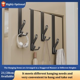 WBDXWB Over The Door Hook, 4 Pack Heavy Duty Over Door Hanger for Coats, Bags, Hats, Towels (Height:28cm/11in, Black)