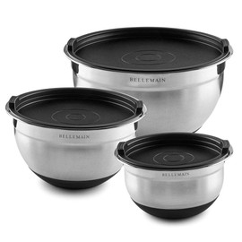 Bellemain Stainless Steel Non-Slip Mixing Bowls with Lids (3 Piece, Silver/Black)