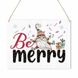 Christmas Hanging Wooden Sign For Wall - Be Merry Christmas Santa Gifts Hanger With A Rope - Welcome Decorative Plaque For Home Porch Garden - Indoor Outdoor Wall Hanging Decoration - B08