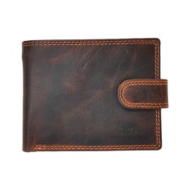 MORUCHA Wallets Men Anti-Theft RFID Blocking Genuine Distressed Hunter Leather Passcase Wallet Money Cards Coin Organiser Purse Gift for Men M80 Dark Brown
