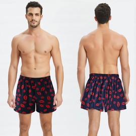 CINVIK Mens Boxers Pajamas Boxer Underwear No Elastic Premium Mens Cotton Boxers Shorts Kisses Fun Boxers for Men Medium