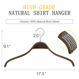 TOPIA HANGER Slim Wooden Hangers with Extra Soft Non-Slip Rubber Grips, 10-Pack High-Grade Fashion Hanger No Shoulder Bump for Sweater, Camisole, Jacket, Dress, Coat (Antique) -CT15A