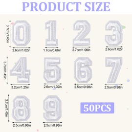 50pcs Iron on Number Patches 0-9 1 Inch Embroidered Patches White Applique Patches Small Number Heat Press Patches for Clothes Backpacks Hats Jeans Jackets DIY Accessories