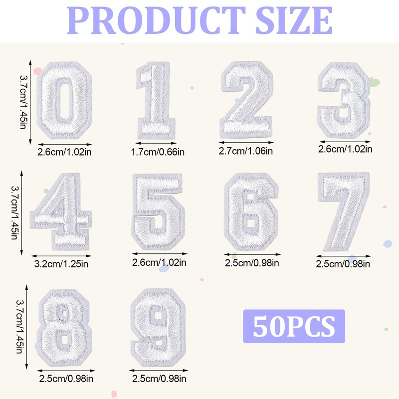 50pcs Iron on Number Patches 0-9 1 Inch Embroidered Patches