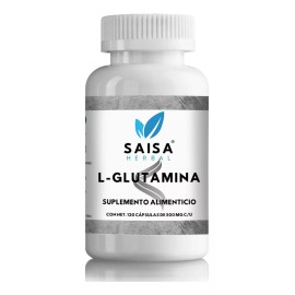 Saisa Herbal L-glutamina 100% Puro 120 Cápsulas Calidad Premium 500 Mg. Sabor Sin sabor