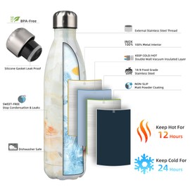 Konokyo Insulated Water Bottles,25 oz Double Wall Stainless Steel Vacumm Metal Flask for Sports Travel,Marble-Jade