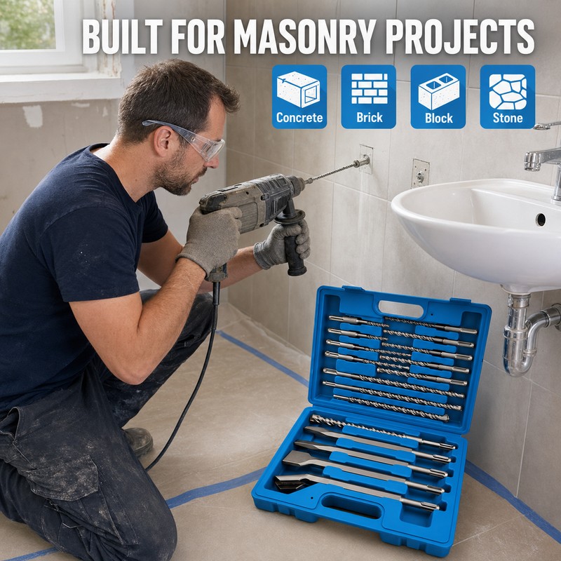 17-Piece SDS Plus Drill Bit and Chisel Set for Masonry