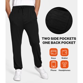 BAMBOO COOL Mens Sweatpants Joggers for Man Soft and Relaxed Fit Athletic Pants with Pockets Black Medium