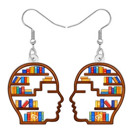 DOWAY Fun Acrylic Book Earrings Dangle Back to School Jewelry Bookish Gifts for Book Lovers Readers Women Librarian Graduation Teacher Appreciation Gifts (Beige)